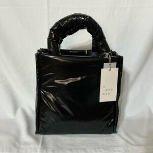 A New Day Black Patent Midi Boxy Satchel Handbag